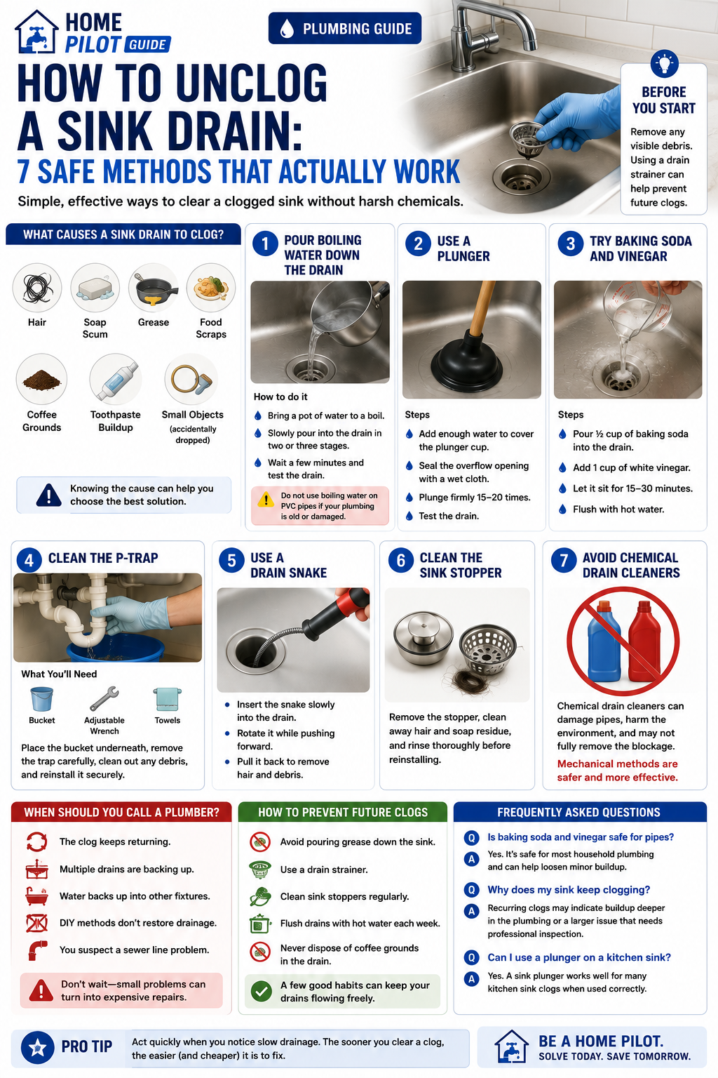How to Unclog a Sink Drain: 7 Safe Methods That Actually Work